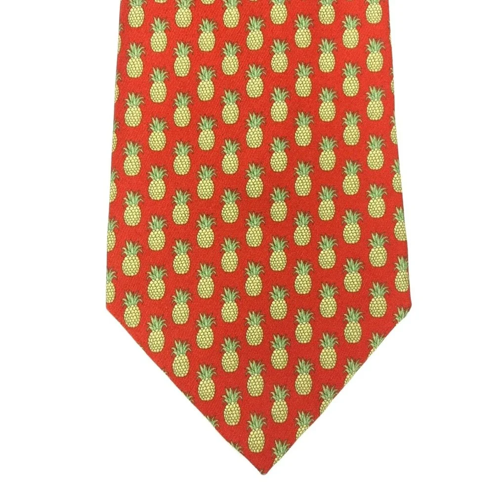 SOUTH BEACH TIES Red Yellow Green Pinneapple Fruit Men's Silk Necktie ITALY 58
